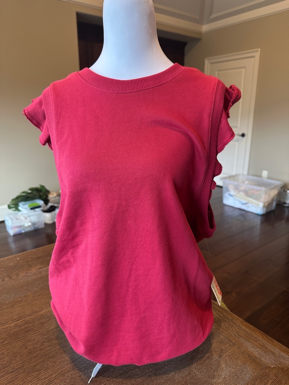 FP Movement by Free People Raspberry Knit Ruffle-Trim Tank